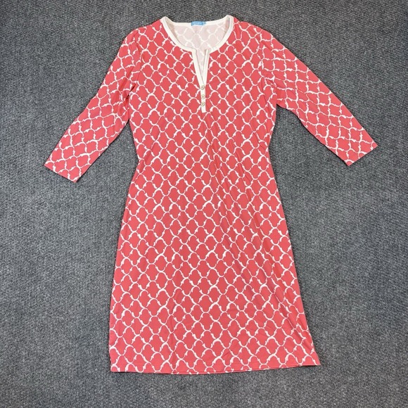 J. McLaughlin Dresses & Skirts - J McLaughlin Sz Small 3/4 Sleeve Catalina Red White Knee Length Dress Geo Print